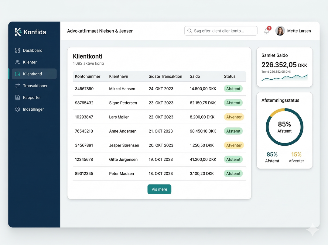 Konfida dashboard visning